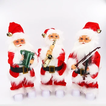 Elektrické Vánoční Panenka Tanec Zpěv, Saxofon, Housle, Akordeon Santa Claus Hračka Hudební Pohybující Se Figurka Vánoční Ozdoba Dekor