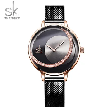 SK Módní Luxusní Značky Žen Quartz Náramkové hodinky Kreativní Design Tenké Dámské Náramkové Hodinky Černé Hodiny Pro Ženy Montre Femme