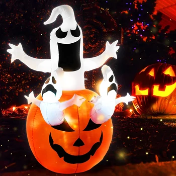 6 FT Halloween Nafukovací Duch Sedí na Dýně Venkovní Hračky Vyhodit Yard Dekorace Odbavení s LED Světly Halloween