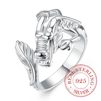 Jednoduché Módní Cool Dragon Nastavitelný Stříbrný Prsten Pro Muže, Ženy 925 Sterling Silver Prst Palec Prsteny Anillos Party Šperky