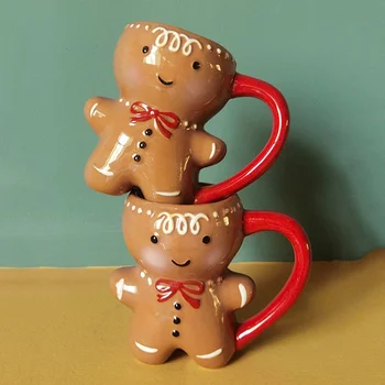 Keramické Gingerbread Man Hrnek 300ml 3D Christmas Cup Roztomilé Čajové Hrnky Mléka, Kávy, Vody, Nový Rok, Vánoční Dárek Kawaii Karikatura Sklenice