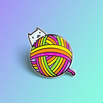 Pletení Kočka Tvrdé Skloviny Pin Módní Kreslené Rainbow Barevný Míč z Příze Medaili Kawaii Kitty Bílá Brož Dárek pro Milovníky Koček