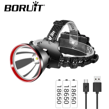 BORUiT Super Výkonný LED Světlomet 18650 5000LM Světlometů, USB Dobíjecí Venkovní Waterproo Rybaření Hlava Svítilny Tábor Lampa