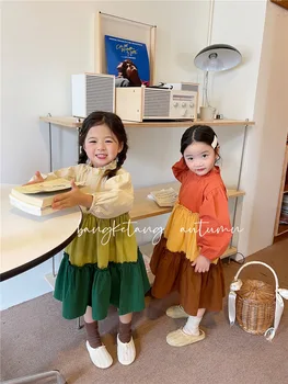 Dívky Šaty Podzim Roku 2022, Nové Oblečení pro Děti korejská Verze dětské Podzimní Princezna Šaty Podzim Dívka, Šití Dlouhá Sukně
