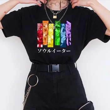 Soul Eater Nejlepší Ženy Anime Kawaii T-shirt Dívku, Y2k Streetwear Goth Žena Topy Tričko Unisex Krátký Rukáv Nadrozměrné Oblečení