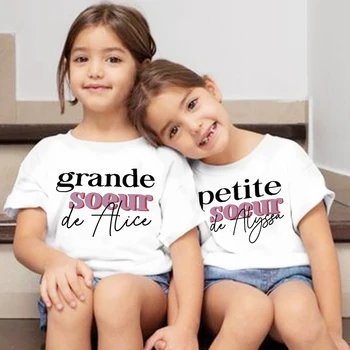 Osobní Girls T-shirt Vlastní starší Sestra mladší Sestra Jméno Tričko Sourozence Odpovídající Oblečení v Létě Dětské Krátký Rukáv Oblečení
