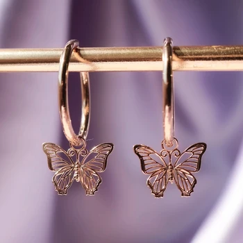 Huitan Romantické Butterfly Náušnice pro Ženy Rose Gold Barva vyhaslém Design Elegantní Ženské Ucho Hoop Módní Šperky Hot