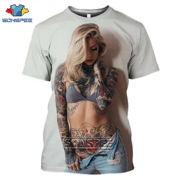 SONSPEE 3D Sexy Girl Print T-košile Tetování Divoké Bikini Fitness Tělo Umění Alternativní Trička Harajuku Nadrozměrných Muže, Módní Topy