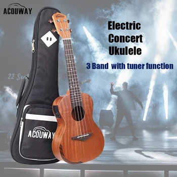 Acouway Elektrické koncertní ukulele 23 palců Ukulele Vybaven 3 Kapely EQ s vestavěný Tuner funkce Sapele dřeva