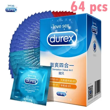Durex Kondomy 64 Ks 4 v 1 Přírodního Latexu Hladký Mazány Antikoncepce 4 Typy Kondomy pro Muže, Sex Hračky, Výrobky Velkoobchod