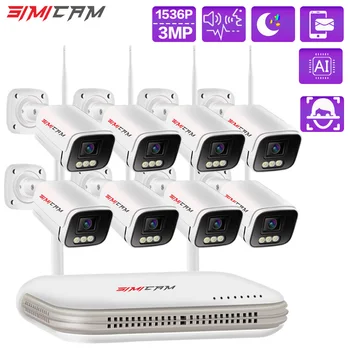 Bezdrátové 3MP Video Kamera Wifi Bezpečnostní Systém 2 Way Audio Inteligentní AI Detekce Obličeje Barva noční vidění P2P Dohled NVR Kit