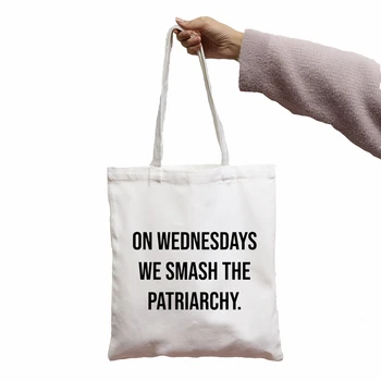 TAŠKA Na středu Jsme Rozbít Patriarchální Tisk Chladné Ženy Shopper Bag Bílé Ženy Módní shopper tašky přes rameno Tote bag