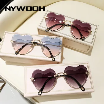 NYWOOH Láska Tvaru Srdce sluneční Brýle, Ženy, Luxusní Vrtaných Gradient Růžové Sluneční Brýle Dámy Bezrámové Odstíny Brýle UV400