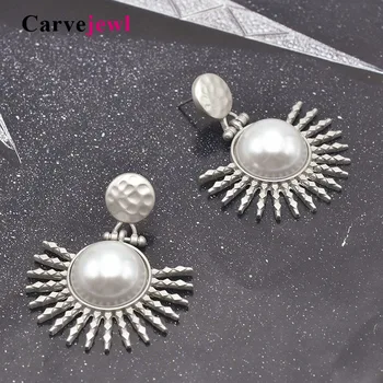 Carvejewl nové velké houpat náušnice ruské konstrukce kovové slunce simulované pearl náušnice pro ženy, dívky šperky kvalitní