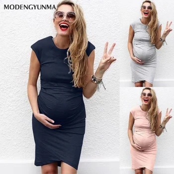 Těhotenské Šaty Ženy Módní Rukávů Jednobarevné Těhotenské Pregnat Oblečení Ležérní Pohodlné Těhotenské Šaty Oblečení