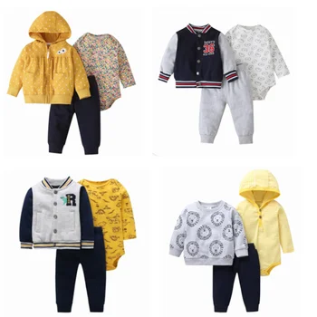 3KS Novorozence Dětské oblečení chlapec oblek dívka oblek 2021 podzimní a zimní kreslený tisk kombinéza + bunda s kapucí + kalhoty baby oblek