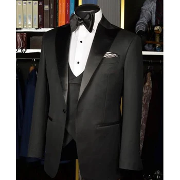 Černé Zeštíhlující Svatební Obleky pro Ženicha 3 kus Vlastní Formální Obchodní Muži Obleky Set Bunda, Kalhoty, Kalhoty s Muži Módní