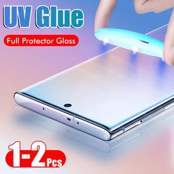 2KS UV Tvrzené Sklo Pro Samsung Galaxy S8 S9 S10 Plus Poznámka 8 9 10 Plus Liquid Screen Protector Film Pro Samsung S8 S9 S10 5G