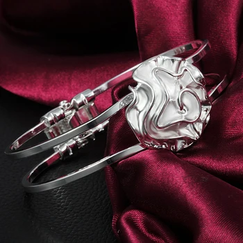 Kvalitní Stříbrné Náramky, 925 Sterling Silver Rostliny Růže Květ Kulatý Náramek Náramek Módní Šperky Bijoux