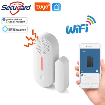 Wi-fi Dveře, Senzor Tuya Smart Life APP Oznámení Dveře, Okno Otevřené / Zavřené Detektor Home Security Alarm Podporu Alexa Google