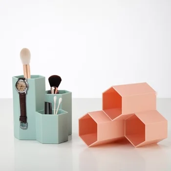 3 Barvy Pera Úložný Kosmetické Make-Up Úložný Box Šuplíku Organizátor Home Office Šestihranné Pero Tužka Držák