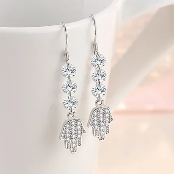 Stříbrná Barva Crystal Fatima Hamsa Ruka Drop Náušnice Pro Ženy, Svatební Party Elegantní Šperky eh953