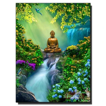 5D Socha Buddhy Diamond Malování Diy Náboženství, Obraz Plné Náměstí Kolo Drahokamu Výšivky Krajiny Mozaika Home Decor Dárek