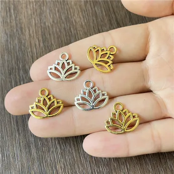 JunKang Starožitné Stříbrné A Zlaté Duté Lotus Mini Přívěsek DIY Šperky Řemesla Dělat Amulet Konektor Příslušenství