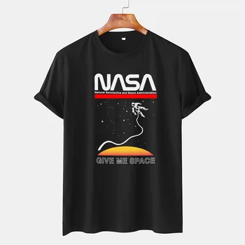 Nasaing Pánské Astronaut Tisk Nadrozměrné Bavlněné tričko v Létě Evropský a Americký Styl Kolem Krku Volné Krátké rukávy Šaty