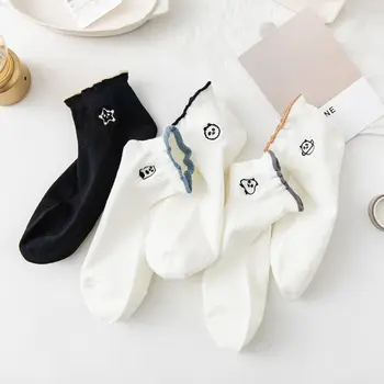Dámské Ponožky Japonský Módní Kawaii Malé Čerstvé A Roztomilé Kreslené Výšivkou Černé A Bílé Vtipné Ponožky Mělké v Ústech
