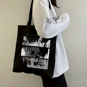 Japonské Anime Útok Titánů Černé Plátno Taška Velká Kapacita Harajuku Ženy Taška Přes Rameno Ulzzang Kreslený Ženy Shopper Tašky