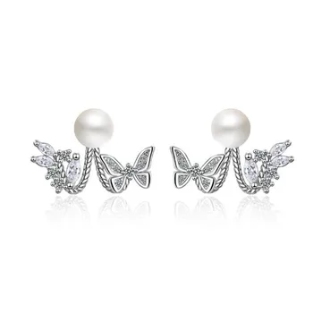 Nové Osobnosti Pearl Butterfly Zpět Visí Stříbrné Pozlacené Šperky Crystal Temperament Jednoduché Náušnice XZE310