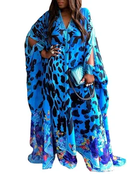 2021 Africké Tisk Dashiki Oblečení Africain Boubou Femme Plus Velikosti Ženy Šaty Batwing Rukáv Ankara Šaty Dívka Party Šaty