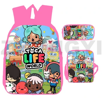 Módní Toca Life World Hra Školní aktovky Pink Zip Batoh 3D Anime Toca Boca Batohy Softback Teenagery Cestovní Taška pro Dívky