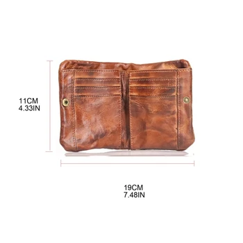 28GD Jemné Bifold Peněženky Multi-card Soft Bag Vrchní Vrstva Hovězí kůže Peněženka se zapínáním na Zip Dárek pro Den otců, Vánoce