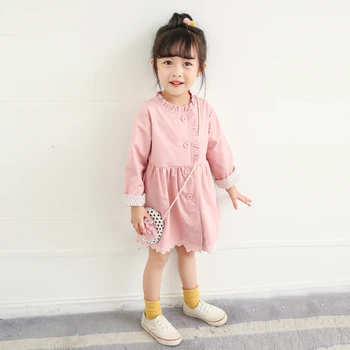 Malé Dívky jaro podzim větrovka 2021 nové žluté růžové dětské Korean krajky dlouhý kabát dítě princezna šaty kabát 2-7 Y