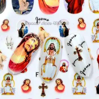 1 List 3D Ježíše Krista Bohyně Lady, Děti, Portréty Vzor Lepidlo Nail Art Samolepky Dekorace DIY Salon Tipy F191-194#