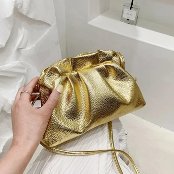 Ženy Luxusní Gold Silver Cloud Bag Kožené Tuláci Retro Cloud Crossbody Taška Malý Telefon Bag Design Spojky Clip Bag Ženské Tašky