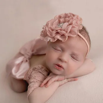 Pohodlné Princezna Novorozence Kostým Fotografie Oblečení Tenký Krajky Baby Girl Romper s Roztomilou Čelenku