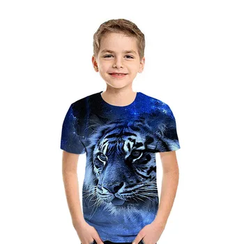 V létě Děti 3D s Krátkým Rukávem pro Volný čas T-Shirt Zvíře Lev Tygr Vlk Kočky Tištěné Chlapci Dívky T-shirt Kids Fashion Tričko