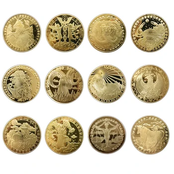 Osobně vlastnil osud Astroláb Pamětní mince Dvanáct Souhvězdí Štěstí Mince Pozlacené Kovové Dárek Řemeslo