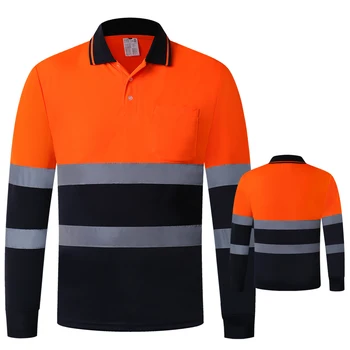 Ahoj Vis Dlouhý Rukáv Bezpečnostní Reflexní Tričko Two Tone Oranžová Navy Pracovní Tričko