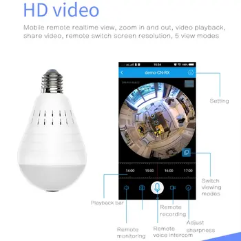HD 360° Panoramatické Bezdrátový 960P IP Kamera, Světla, Žárovky, Domácí Bezpečnostní Video Kamera Bezdrátové CCTV Fisheye Sítě