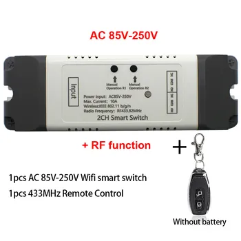 Wifi Bezdrátový Přepínač Smart Modul,2CH DC5V 12V 32V 110V 220V,Tipovací Self-lock,RF433,NO,NC,COM.10A Relé,eWeLink Ovládání APLIKACE