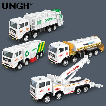 UNGH 4KS/Set Simulace Kanalizace Vozidlo Vytáhnout Zpět Čištění Postřikovače Rescue Truck Děti Děti Model Auta Vzdělávací Hračky