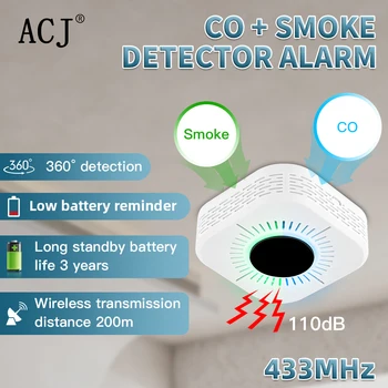 ACJ 2 v 1 Plynu, Kouře Alarm Co, Detektor Oxidu Uhelnatého 433Mhz Vysoce Citlivý Kompozitní Kouře, Požární Zvuk Alarm Pro Domácí Bezpečnost