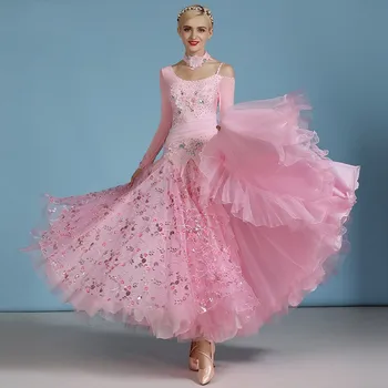 Vysoce Kvalitní Módní Nádherné Ženy, Dámy, Výkon Nosit Růžové Standardní Soutěže Ballroom Dance Dress