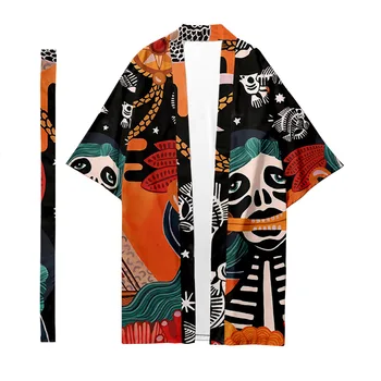 Pánské Japonské Tradiční Etnické Dlouhý Kimono Cardigan Dámské Kimono, Lebka Vzor Kimono Tričko Yukata Bunda