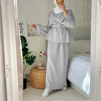 2 Kusy Dubaj Muslimské topy a sukně vyhovuje ženy kaftan Omán turecké Hidžáb Muslimské islámské šaty ramadánu ženy sady abaya