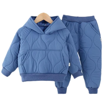Nové Zimní Dětské chlapecké Oblečení Plný Rukáv Kalhoty 2ks/set Dívka s Kapucí Udržet warmSuits Děti Oblečení Sady Batole Homewear0-5Y